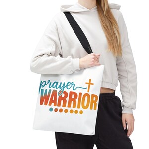 Prayer Warrior Faith Tote Bag - Inspirational Christian Carryall - Religious Gift for Women - Spiritual Shopping Tote - Double Sided