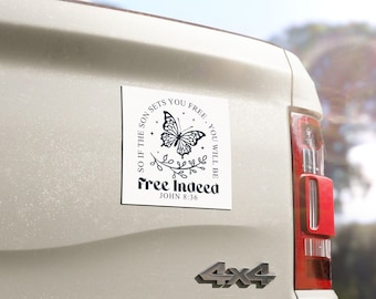 John 8:36 Vehicle Magnet, Free Indeed Butterfly Design - Christian Car Magnet