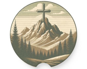 Mountain Cross Soapstone Car Coaster: Christian Car Accessories