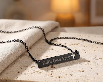 Faith Over Fear Cutout Bar Necklace