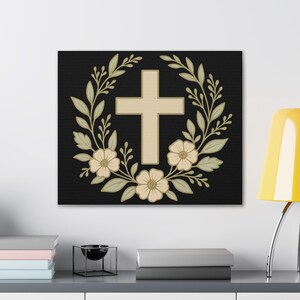 Christian Wall Art, Floral Cross Canvas, Home Decor, Religious Gift, Faith-Inspired Art, Inspirational Decoration