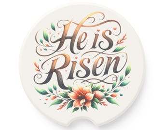 Soapstone Car Coaster: "He is Risen" Floral Christian Decor