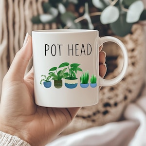 Pot Head Mug | Funny Mug for Plant Lovers | Houseplant Coffee Cup | Gift for Gardeners | Indoor Outdoor Use | Double-Sided
