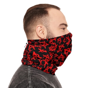 Polaina de pescoço Anarchy com cordão, capa de rosto vermelha sobre preta, máscara punk unissex, balaclava de inverno, moda alternativa, equipamento de protesto