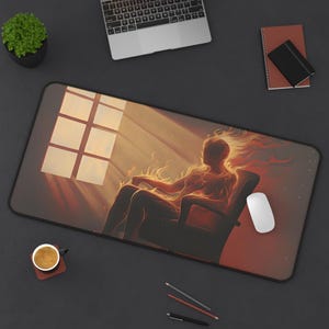 Burning Figure Desk Mat | Dark Aesthetic Flame Art Mouse Pad | Gothcore Fire Desk Pad for Gamers or Metalheads