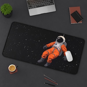 Astronaut Space Desk Pad Floating Cosmonaut Mouse Pad for Office or Gaming | Outer Space Desk Mat with Stars and Black Background
