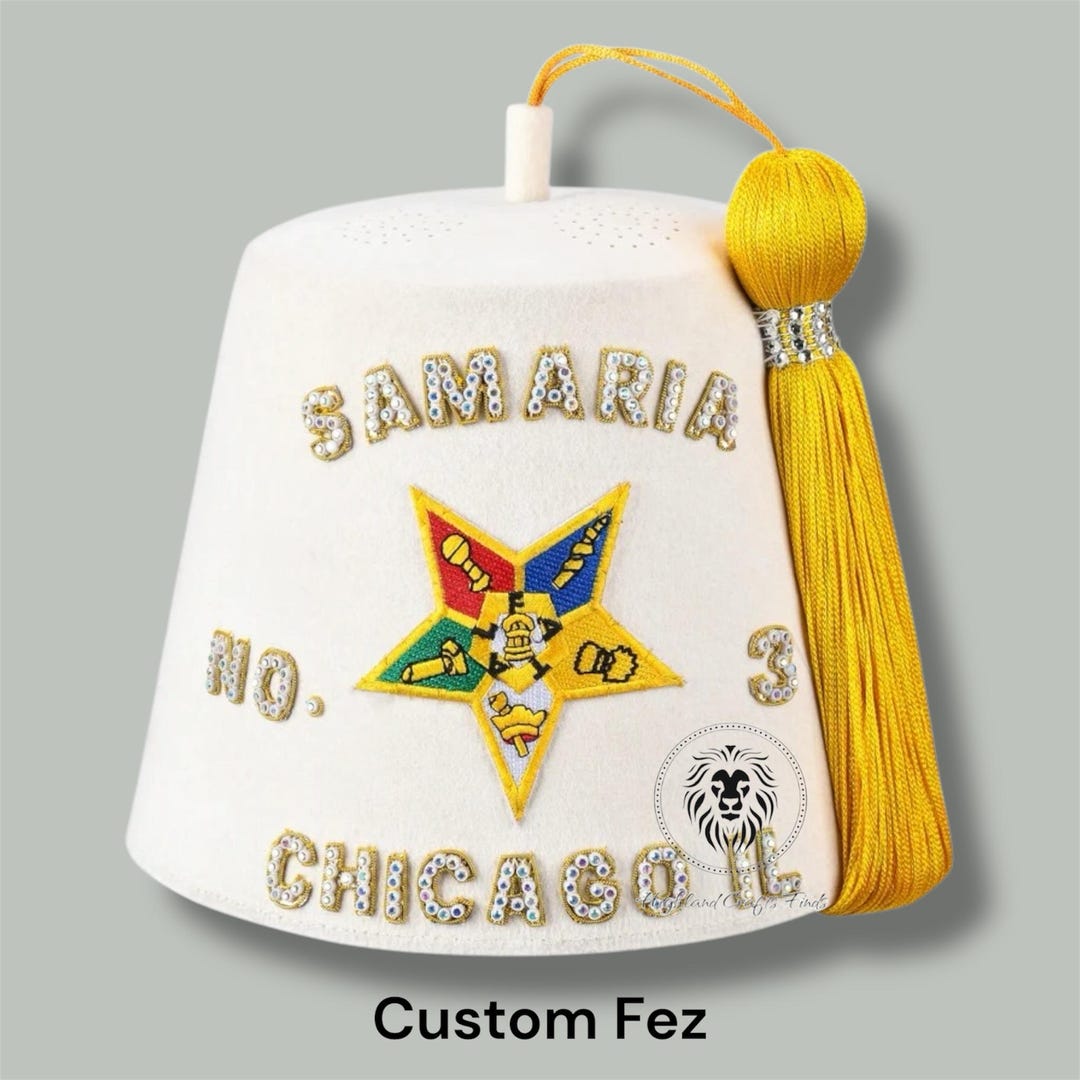 Order of Eastern Star Fez off White Rhinestones Embroidered Custom OES ...