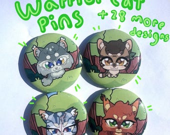 Warrior Cute Cats Button Pins | Leafpool, Squirrelflight, Dovewing, Yellowfang, and More