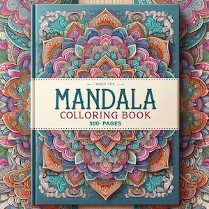 May include: A colorful mandala coloring book with 300 pages. The cover features a detailed mandala design with intricate patterns in shades of pink, blue, green, and orange.