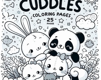 Cute Animal Coloring Pages – Bunny, Panda, Kitten Line Art (Digital Download)