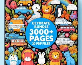 3000+ Coloring Pages Bundle, Animals, Learning (20 PDF Files)