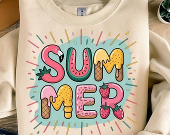 Hola verano PNG, helado de frutas lindo por sublimación, clipart de flamencos coloridos de verano, verano PNG, vibras de verano PNG / descarga digital