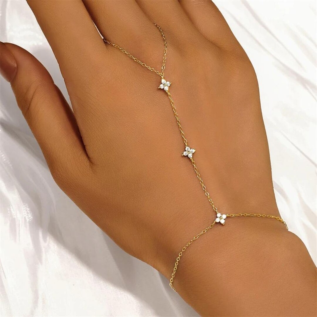 Hand Chain Bracelet 925 Sterling Silver, Silver Beaded Bracelet and ...