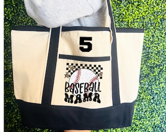 baseball mom tote bag, mom baseball gift, baseball gift, cute baseball mom bag, personalized baseball mom tote bag, baseball tote with name