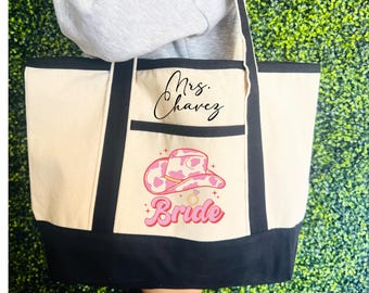 Bride tote bag, western bride gift, bride gift, bridal party bag, personalized bride tote bag, bride tote with name, bridal tote bag