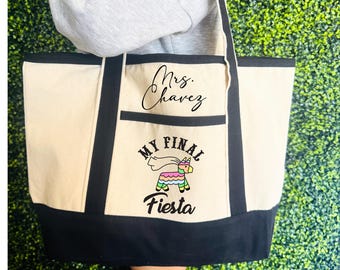 Bride tote bag, final fiesta bride gift, bride gift, bridal party bag, personalized bride tote bag, bride tote with name, bridal tote bag