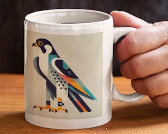 Peregrin Falcon Art Deco Ceramic Mug: Bird Lover Gift