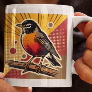 Robin Pop Art Coffee Mug,  Ceramic Mug, (11oz, 15oz) Mug with bird, mug for her, Robin Mug