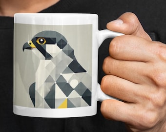Peregrine Falcon Ceramic Mug: Color Block Bird Art Decor
