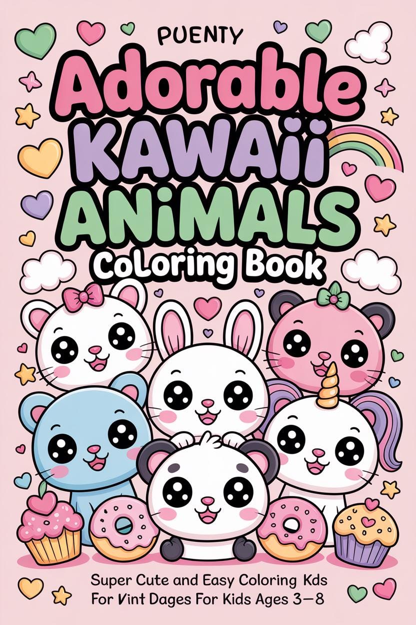 Adorable Kawaii Animals Coloring Book for Girls - Etsy