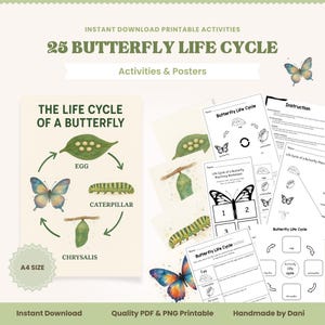 Recursos imprimibles sobre el ciclo de vida de las mariposas, actividades educativas para la educación en el hogar, proyectos de mariposas para niños, carteles de aprendizaje, lecciones