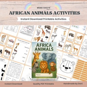 African Animal Craft and busy book Workbook for Kids Fun Printable Lion Cut & Paste Activity, Fine Motor Skills Craft, Preschool Homeschool