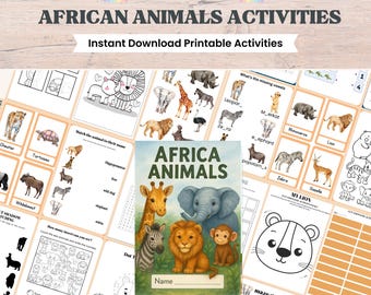 African Animal Craft & Workbook Set for Kids Printable and fine motor skills Printable Safari Fun PDF Download