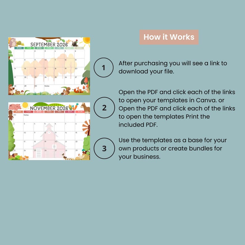 2026 Kids Calendar Printable | Cute Monthly Planner | Editable Canva ...