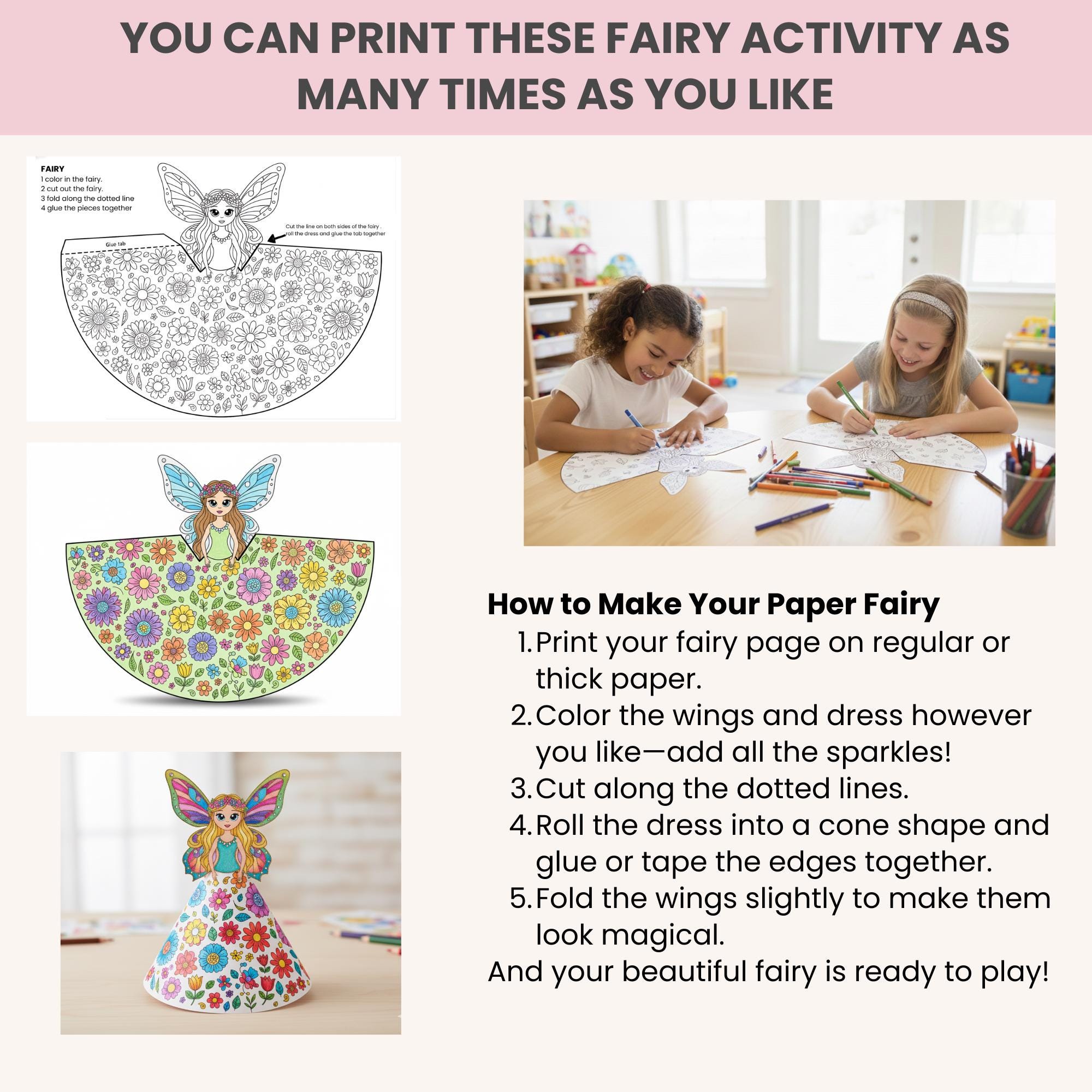 6 Paper Fairy Craft for Kids Printable Cut & Build Fairy Activity, Easy ...