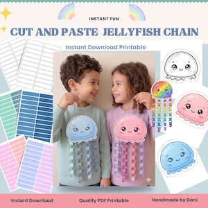 Make a splash with this adorable Cut and Paste Jellyfish Chain Craft Printable—a fun, hands-on activity kids will absolutely love! Perfect for little learners, this craft lets children create their own cute jellyfish with colourful dangling tentacles that look like they’re swimming in the ocean.