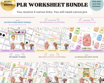PLR Worksheet Bundle for Kids | 321 Printable Pages | 6 Busy Books, Preschool Activities, Worksheets | Canva Editable + Resell Rights