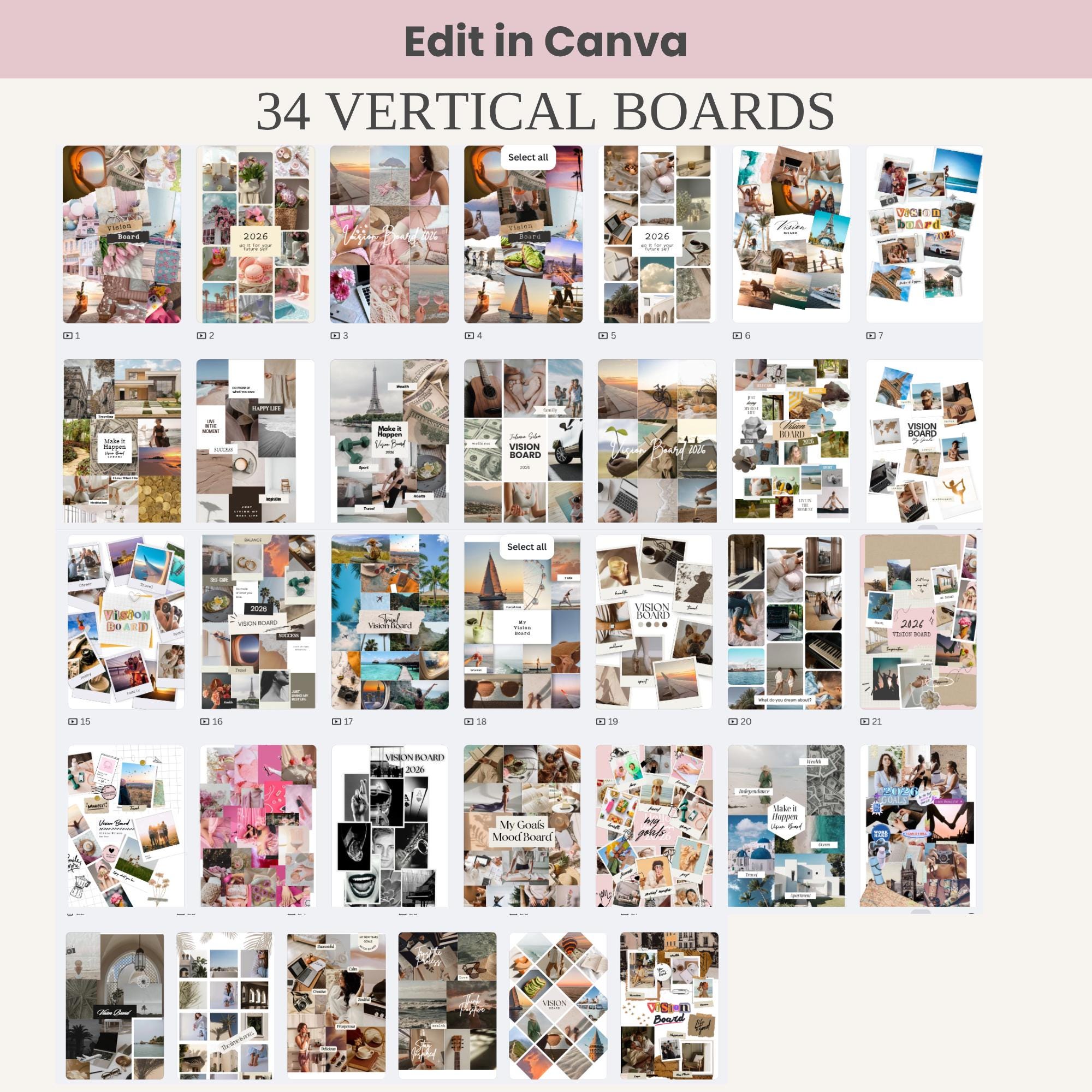 2026 Vision Board & Journaling Bundle Canva Templates | PLR/MRR Resell ...