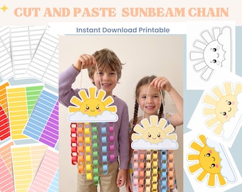 Cut and Paste Sunbeam Chain Craft | Printable Kids Activity | Rainbow Paper Chain Sun Craft | Summer Classroom DIY | Instant Download PDF