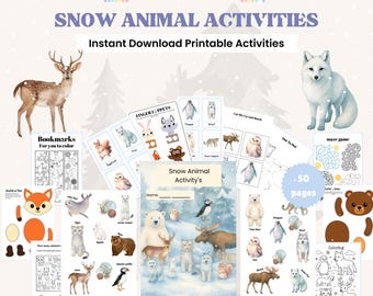 Pacote de atividades com animais da neve: Cartões de memória e atividades manuais sobre a vida selvagem do Ártico | Folhas de exercícios de ortografia | Sala de aula de educação domiciliar (Download em PDF)