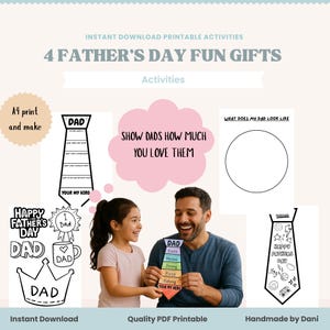 Set de letras y manualidades con temática de corbata para el Día del Padre: página para colorear imprimible y rellenar para papá, regalo DIY de niños, recuerdo para el Día del Padre.