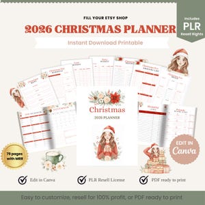 2026 Christmas Planner Holiday Organizer Printable Christmas Planner PLR + Master Resell Rights MRR, Rebrand and Sell Canva Link
