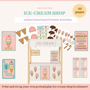 Kit de jeu de simulation imprimable pour magasin de crème glacée | Activités de jeu dramatique pour les vacances d&#39;été | Jeu sensoriel préscolaire et primaire | Ressource pour l&#39;enseignant