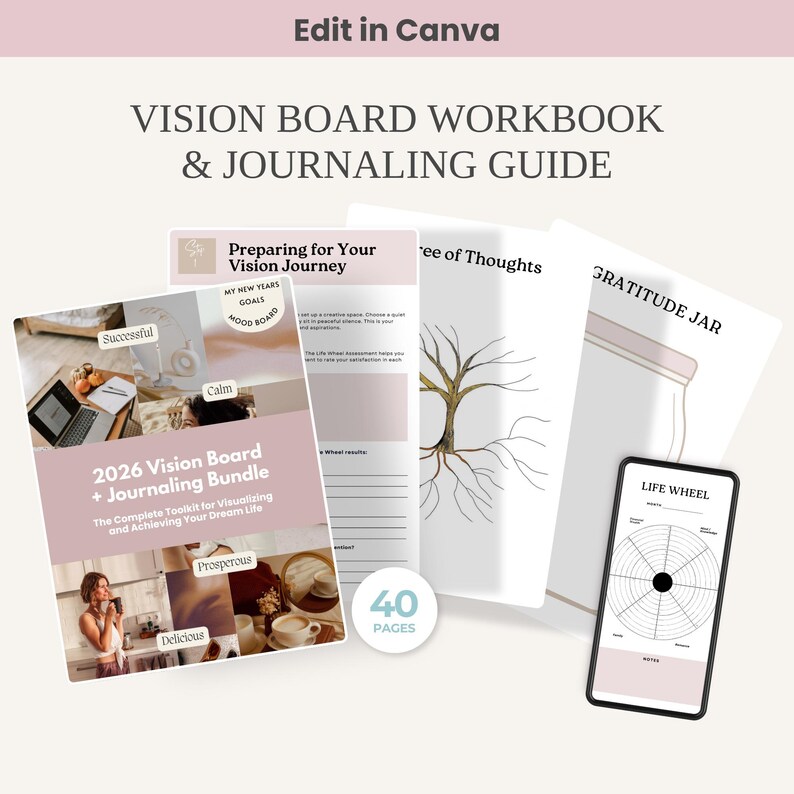 2026 Vision Board & Journaling Bundle Canva Templates | PLR/MRR Resell ...