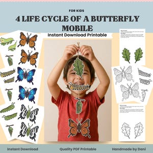 Mobiletto stampabile sul ciclo vitale della farfalla, attività di ritaglio e incolla per bambini, decorazione per aula di scienze Montessori per l'homeschooling, download immediato in PDF