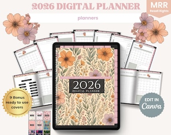 2026 Digital Planner Bundle | Canva Template, Resell Rights (PDF)