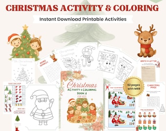 Christmas Activity and Coloring in Pages Pack Fun Holiday Worksheets for Kids Printable Christmas Activities MRR and PLR resell busy book