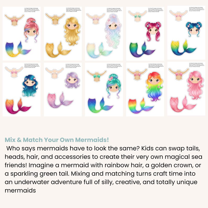 Mermaid Cut and Paste Activity: DIY Paper Craft (digital Download) - Etsy