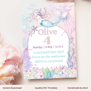 Mermaid Birthday Invitation: Under the Sea Party, Editable in Canva (Digital Download)