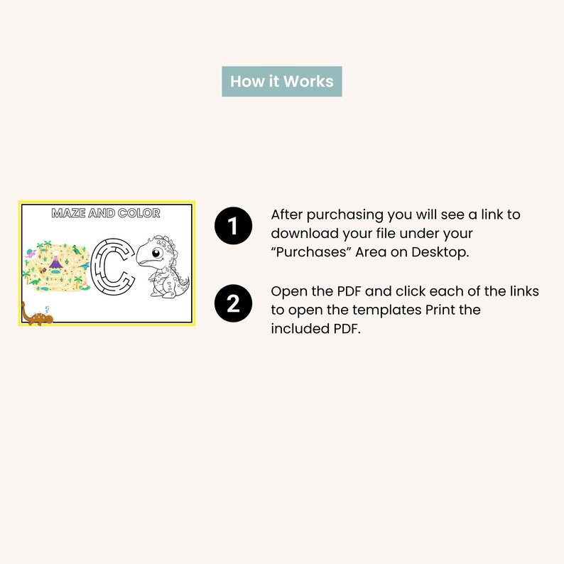 Perfect For:
🦖 At-home learning
🦖 Homeschooling
🦖 Classroom centers
🦖 Quiet time activities
🦖 Rainy day fun

📥 How It Works:
This is a digital download – no physical product will be shipped.
Upon purchase, you’ll receive a ready-to-print PDF file.
Sizes included: A4 and US Letter