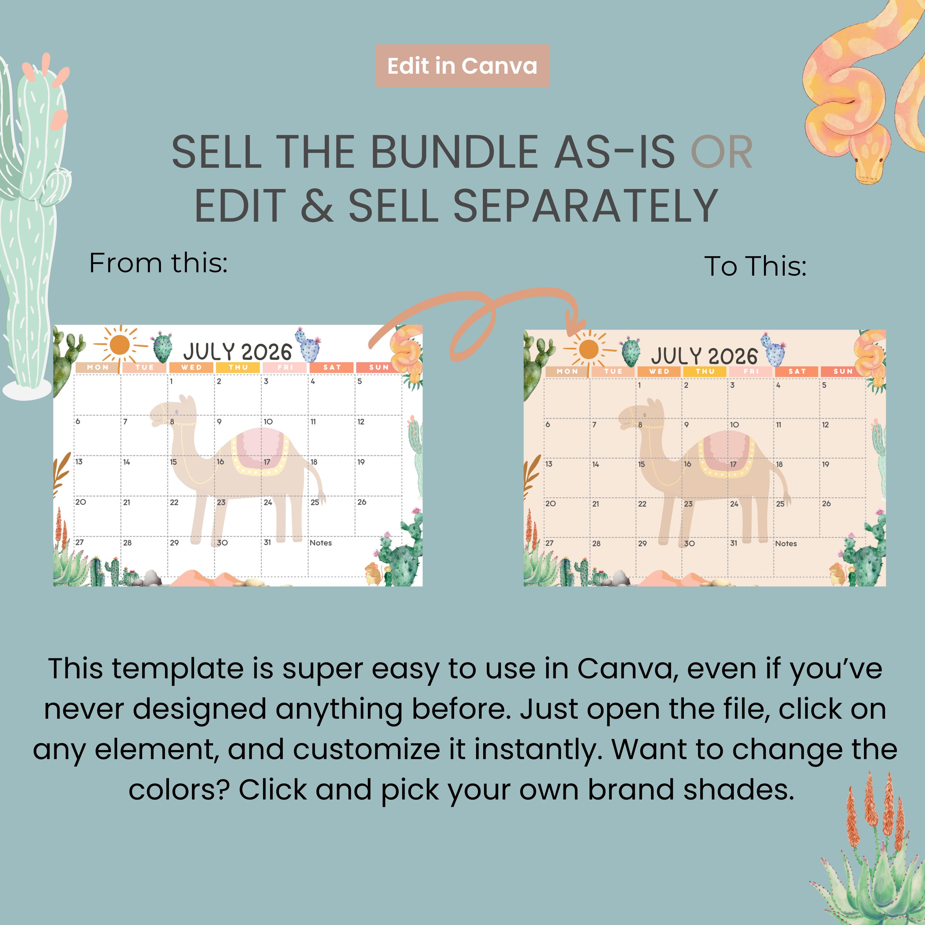 2026 Kids Calendar Printable | Cute Monthly Planner | Editable Canva ...