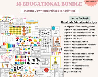 Educational Printable Bundle: Alphabet, Numbers, Shapes (PLR, Instant Download)