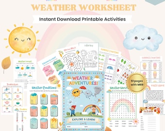 Kids Weather Learning Activities: Crosswords, Coloring Pages (PLR Printable Canva Link)