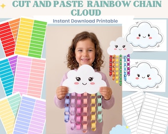 Rainbow Chain Cloud Craft Printable, Cut and Paste Activity, Colour Your Own, Preschool Kindergarten Fine Motor Skill, Instant Download PDF