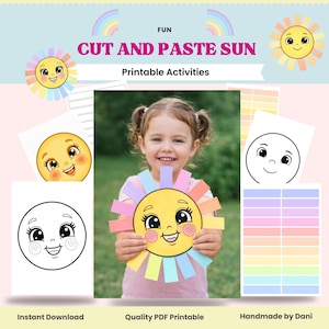 Manualidad de sol para recortar y pegar para niños / Actividad imprimible para colorear / Manualidad de verano fácil / Motricidad fina / Preescolar y jardín de infantes