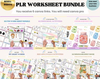 Kids Worksheet PLR Bundle: Editable Canva Template, Ages 4+ (Digital Download)
